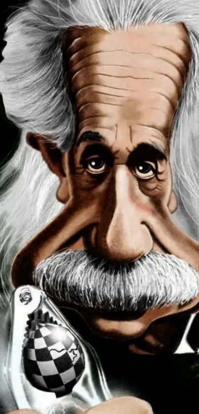 Caricature of Einstein with a humorous twist, perfect for mobile wallpaper.