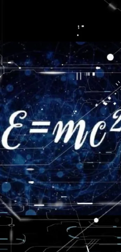 Einstein's E=mc² on a cosmic digital blue background.