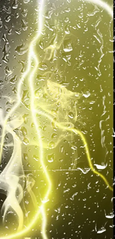 Mobile wallpaper with electric yellow and white lightning on a dark background.