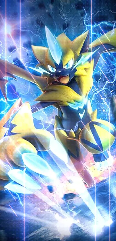 Mobile wallpaper featuring a yellow creature with electric energy.