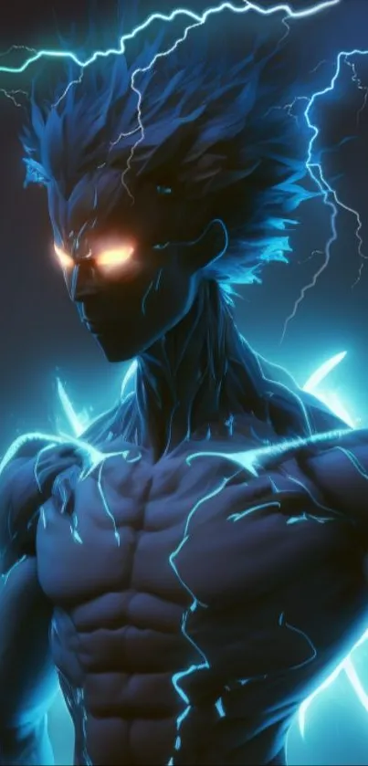 Anime hero with electric blue lightning and glowing eyes.