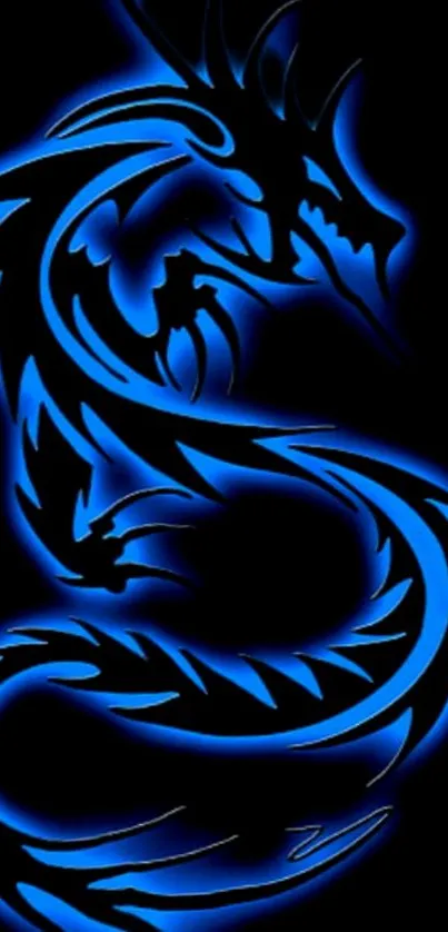 Electric blue dragon artwork on a dark background.