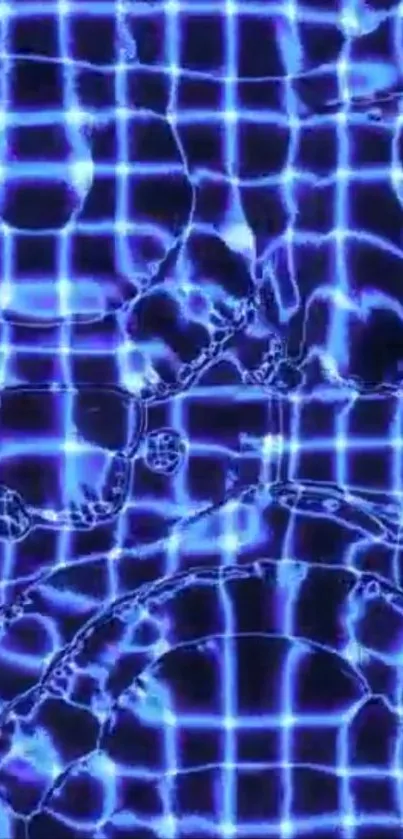 Electric blue grid pattern with abstract design.