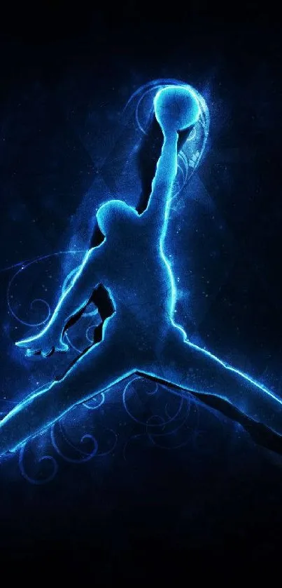 Electric blue Jumpman silhouette against dark background.