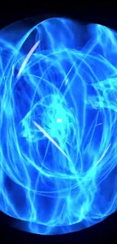 Electric blue light swirls creating a mesmerizing mobile wallpaper.