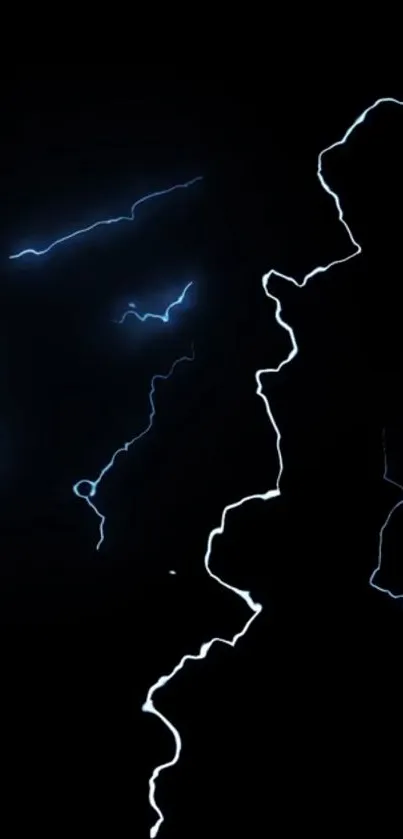 Dynamic blue lightning on black background, electrifying wallpaper design.