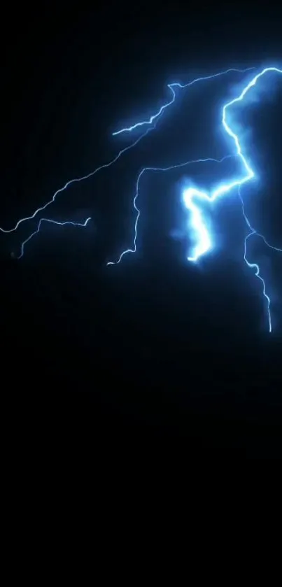 Electric blue lightning bolt against a dark sky, perfect for mobile wallpaper.