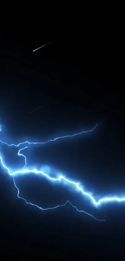 Vivid electric blue lightning bolt on a dark black background.