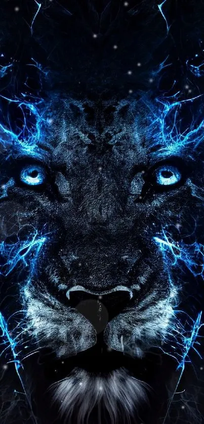 Electric blue lion art wallpaper with striking visual design.