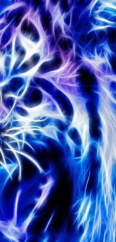 Electrifying neon art of a blue lion with glowing effects.