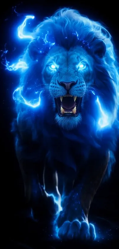 Electrifying blue lion with lightning mane