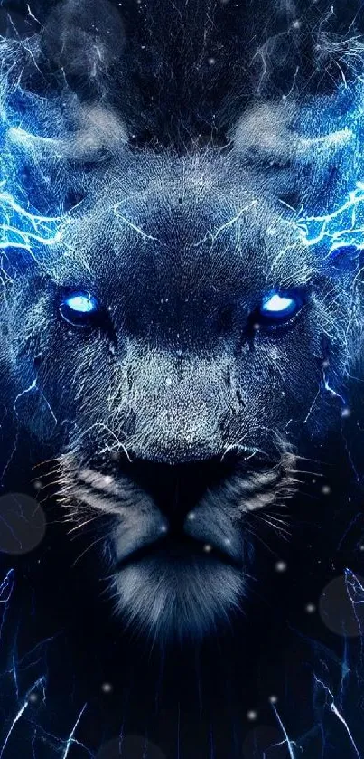 Electric blue lion with lightning effects wallpaper.