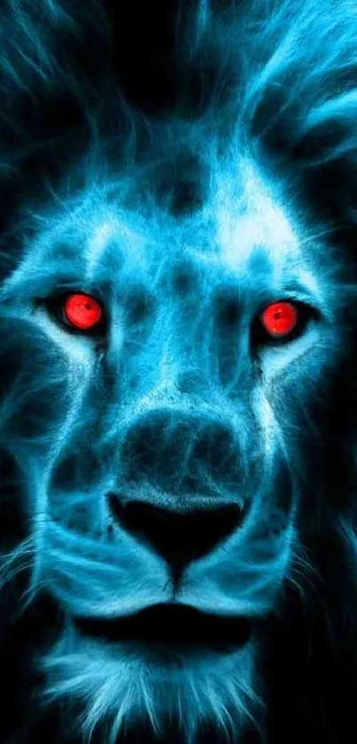 Electric blue lion with red eyes mobile wallpaper.