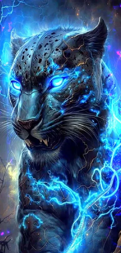 Electric blue panther with lightning effects in artwork.