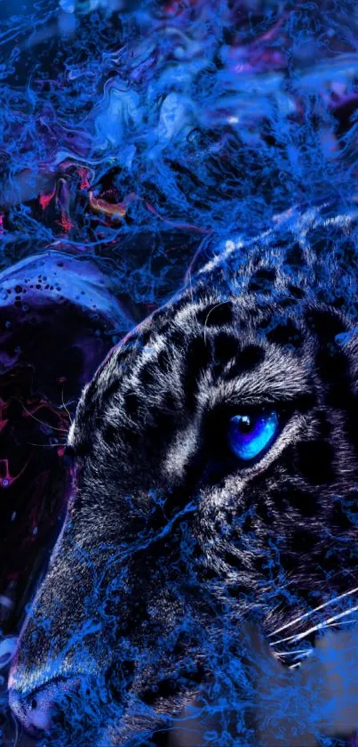 Dark blue panther with vivid eye in abstract background.