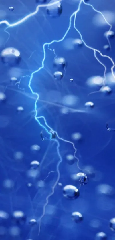 Electric blue lightning with raindrops on mobile wallpaper.