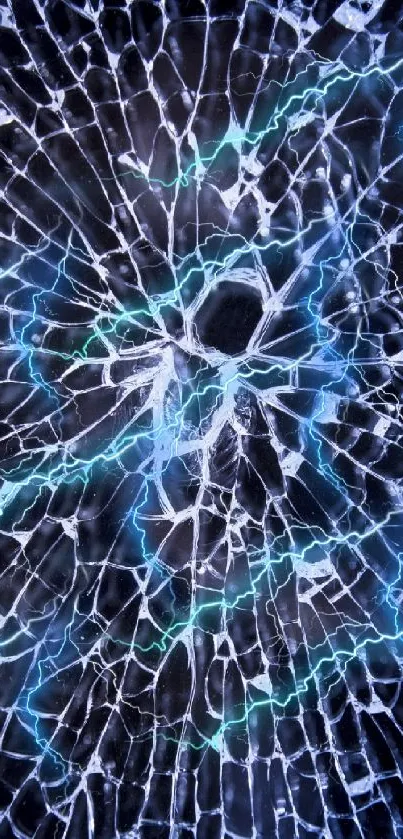 Electric blue shattered glass pattern with dark lightning effects.