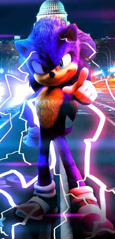 Electric blue character with neon lights on city street wallpaper.