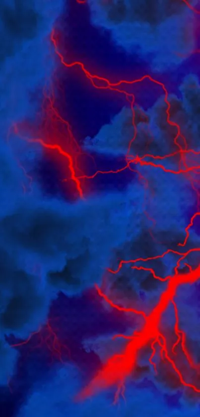 Vivid blue and red lightning artwork with dramatic clouds.