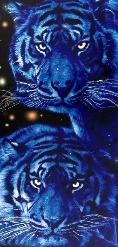 Electric blue tiger with cosmic background wallpaper.