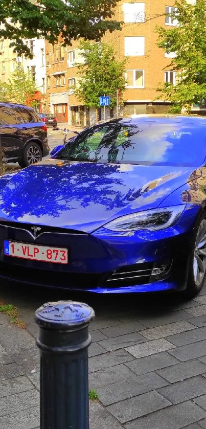 Electric car parked on a city street.