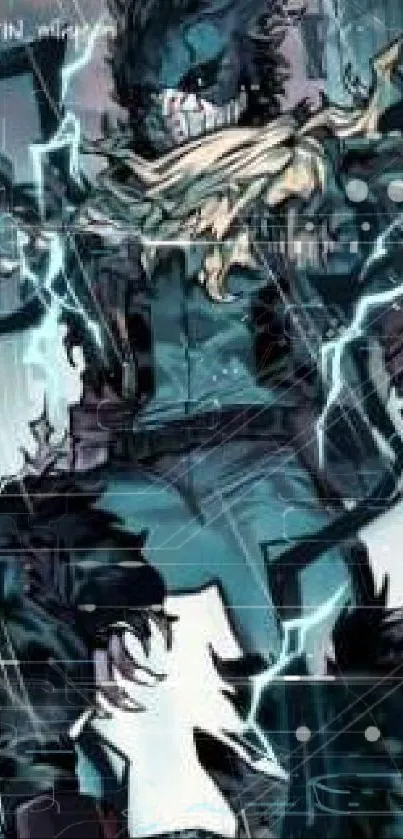 Electrifying anime character art with blue lightning effects.