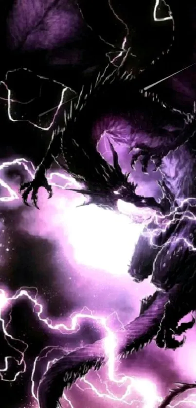 Electric dragon amidst purple lightning.