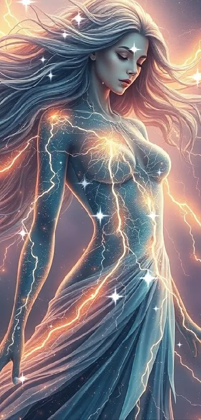 Electric-themed goddess fantasy wallpaper with vibrant hues.