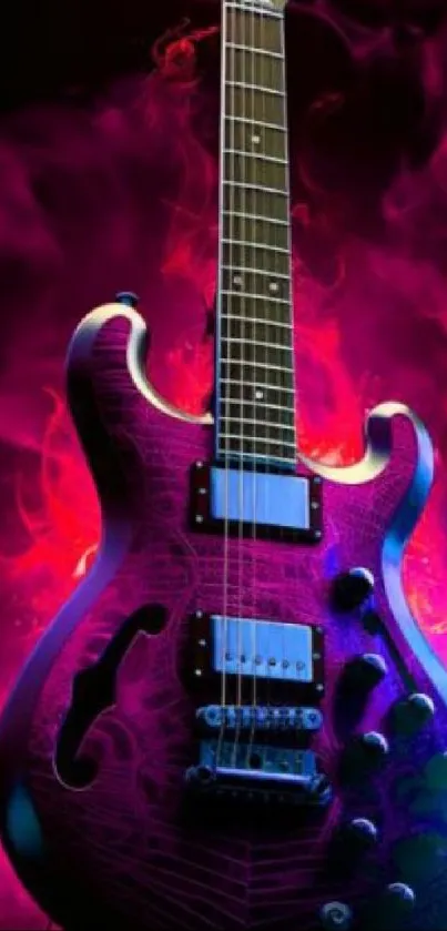 Electric guitar with vibrant magenta flames.