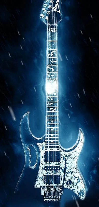 Neon electric guitar with rain effect.