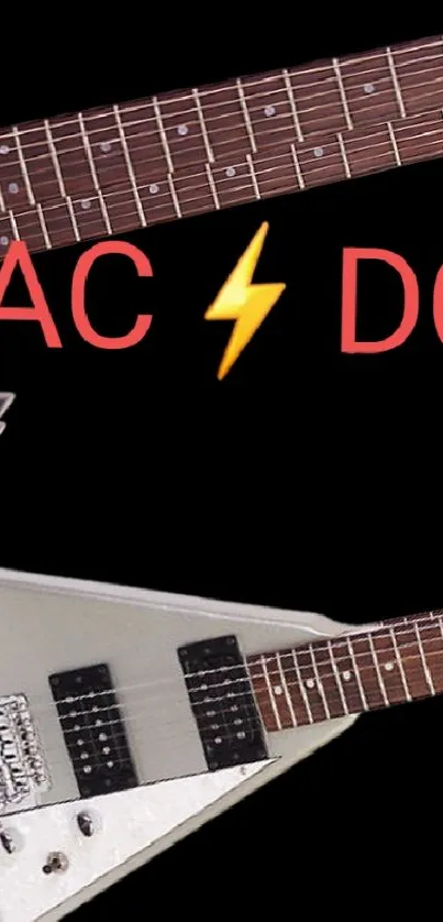 Electric guitars on black background with AC/DC graphic.