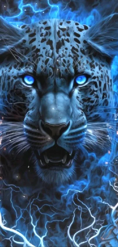 Electric leopard with vibrant blue glow.