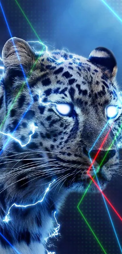 Electric leopard with glowing blue aura and lightning.