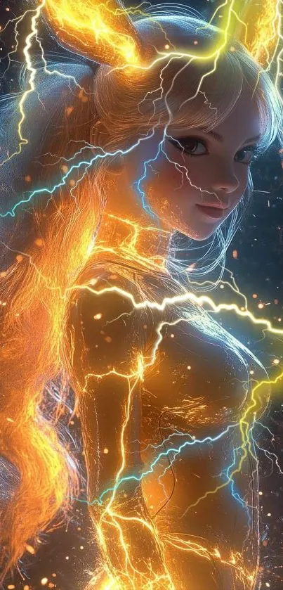 Anime character with electric energy and light effects.