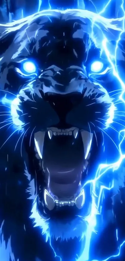 Electric panther with glowing blue eyes and lightning effect.