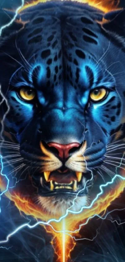 Blue panther with lightning effects in vivid digital wallpaper.