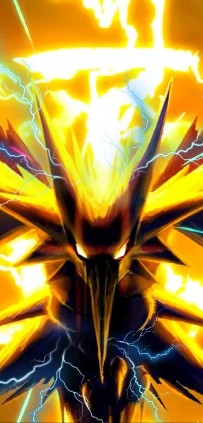 Electric phoenix with lightning, vibrant yellow tones.