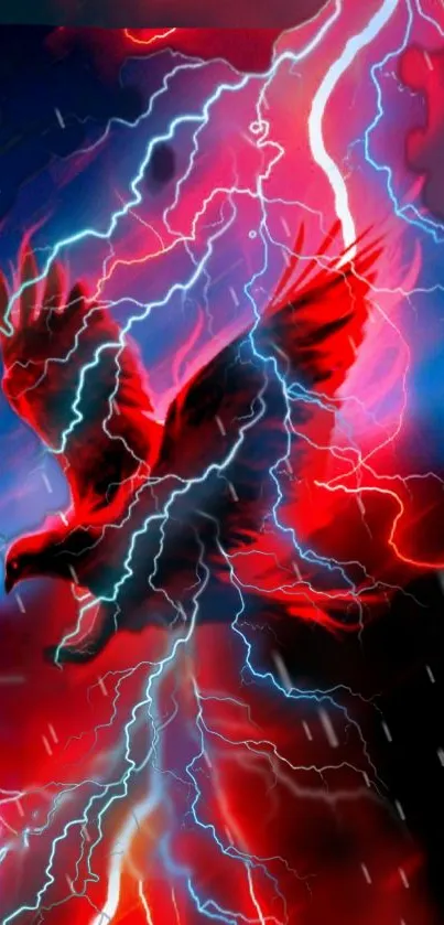 Electric phoenix with red lightning streaks on a dark background.