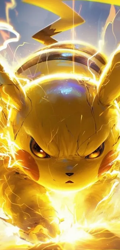 Pikachu with lightning effects in a bold, vibrant yellow artwork.