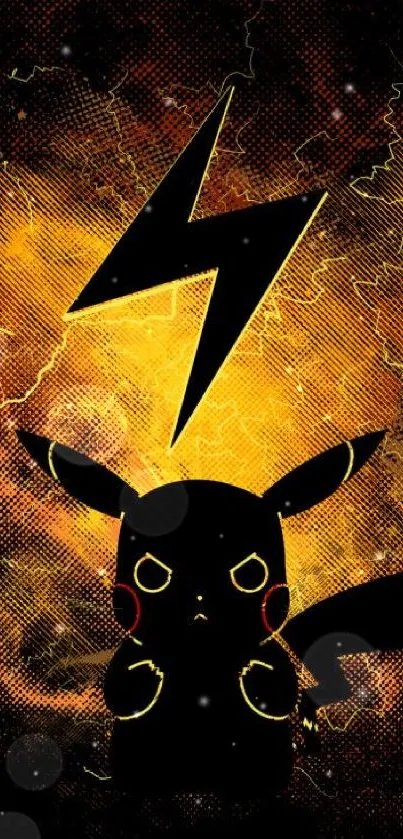 Silhouette of a Pokemon with electric lightning bolt background.