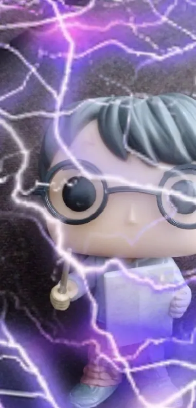 Pop figure with electric purple lightning effect on dark background.