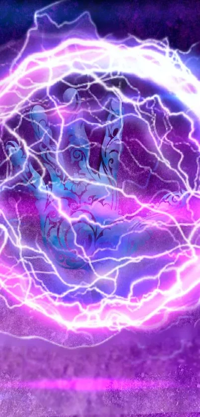 Electric purple energy wallpaper with lightning patterns.