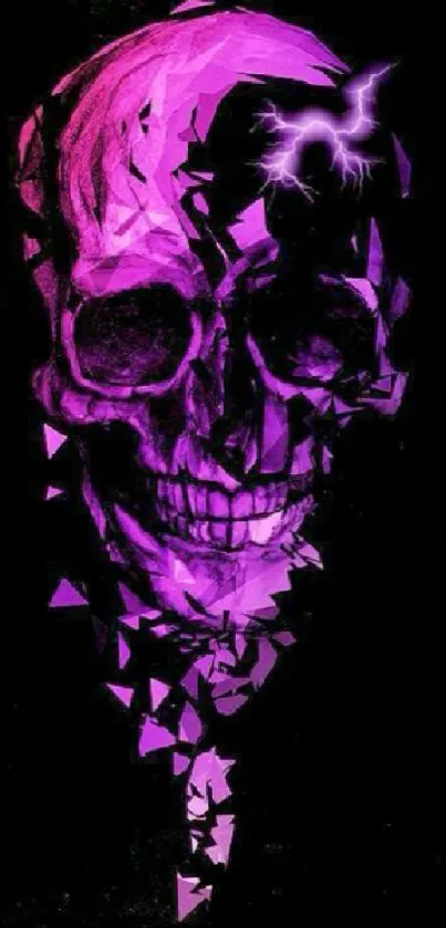 Electric purple skull with abstract elements on a black background.