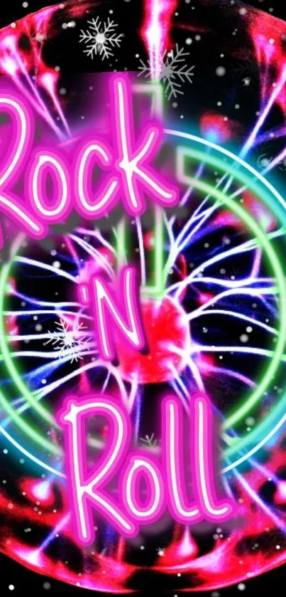Neon 'Rock 'N Roll' vibrant wallpaper with electric colors.