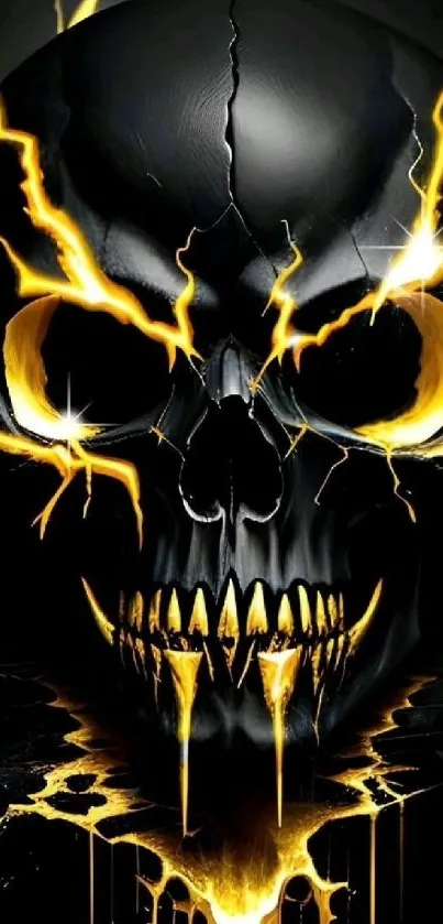 Electrifying skull wallpaper with black and yellow hues.