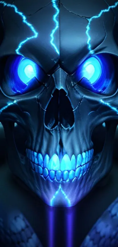 Electric skull with blue lightning design, perfect for mobile wallpaper.