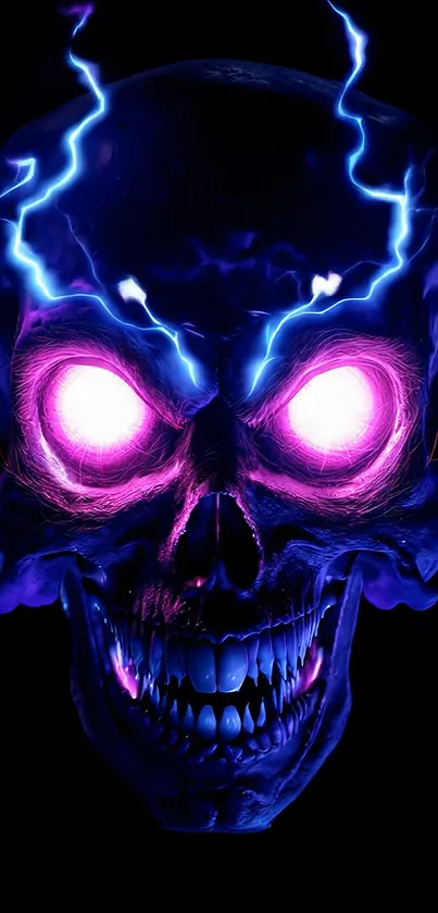 Neon electric skull with vibrant colors and glowing eyes.