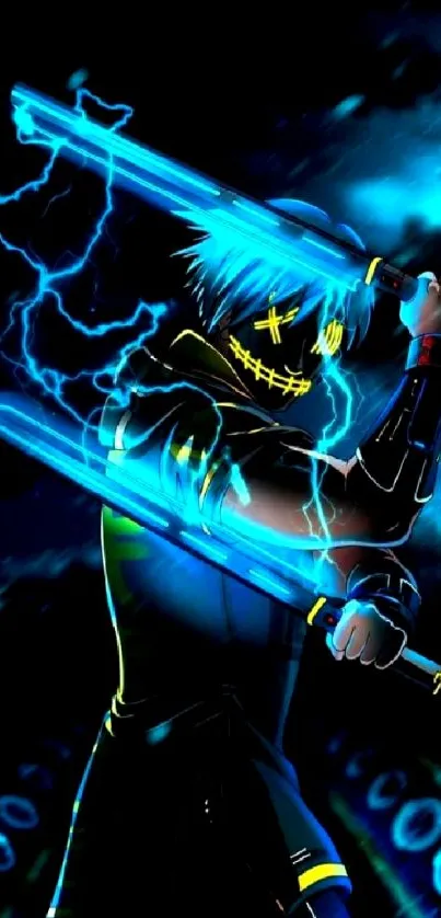 Electric warrior with neon blue swords wallpaper.