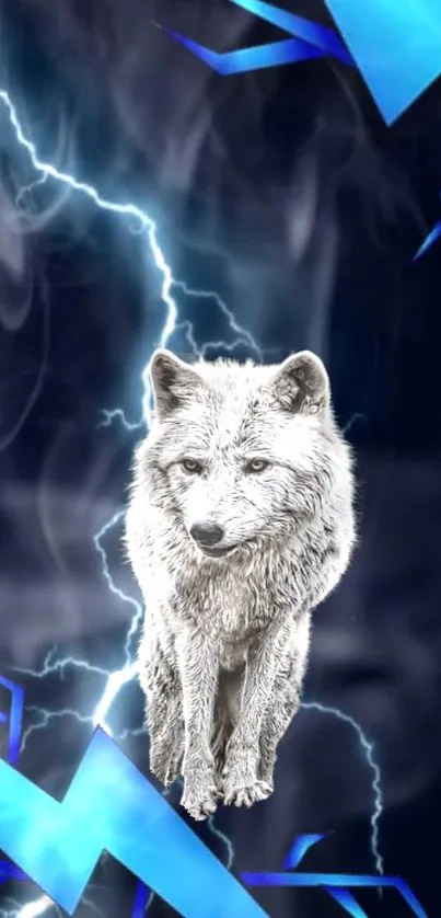 A mystical wolf with electric lightning background.