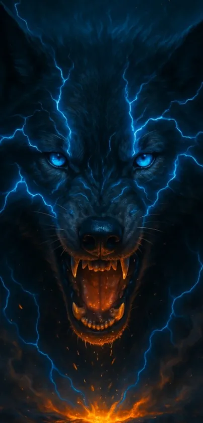 Electric wolf art with blue lightning.